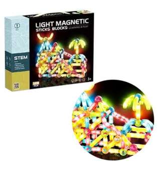 Магнітний конструктор "Light Magnetic Sticks blocks", що світиться, 128 дет