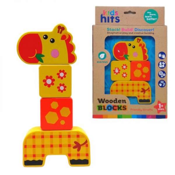 Деревʼяна іграшка-конструктор Wooden Blocks: Жирафа, 4 елементи