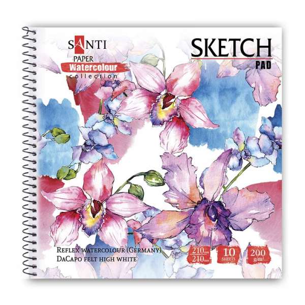 Альбом для акварелі SANTI "Flowers", 210*210 мм, "Paper Watercolour Collection", 10 арк, 2 - ціна за 5
 шт.