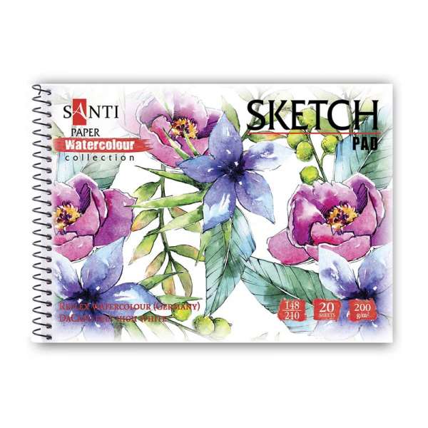 Альбом для акварелі SANTI "Flowers", А5, "Paper Watercolour Collection", 20 арк, 200 г/м2 - ціна за 5
 шт.