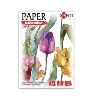 Набір паперу для акварелі SANTI "Flowers", А4, "Paper Watercolor Collection", 18 арк, 200г - ціна за 5
 шт.