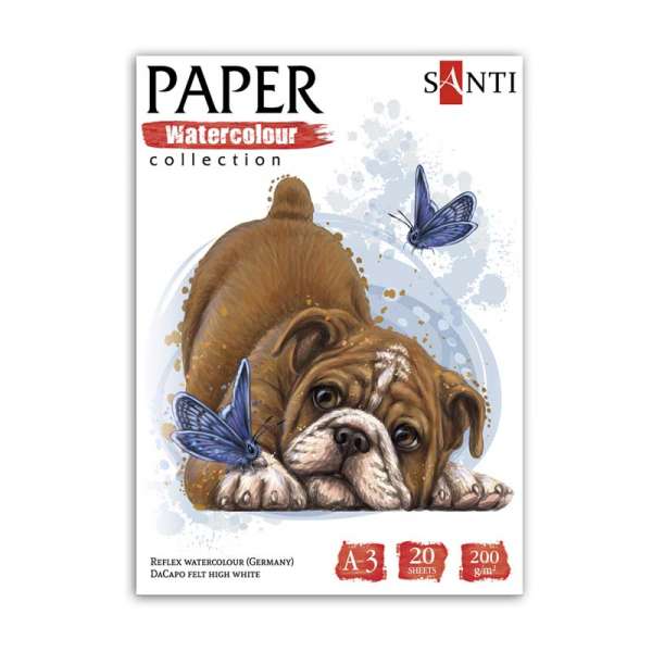 Набір паперу для акварелі SANTI "Animals", А3, "Paper Watercolor Collection", 20 арк, 200 - ціна за 5
 шт.