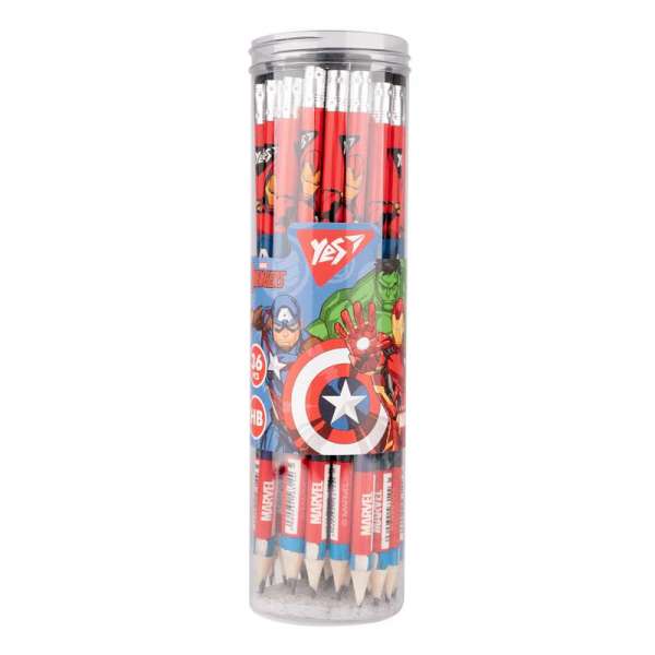 Олівець чорнографітний YES Marvel.Avengers круглий з гумкою