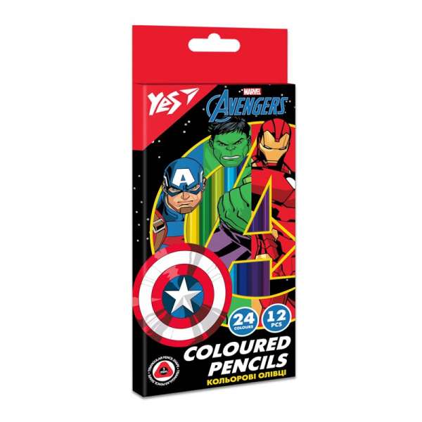 Олівці кольорові YES 12 шт 24 кол Marvel.Avengers