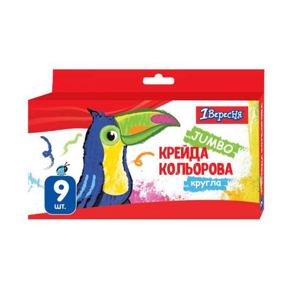 Крейда кольорова 1Вересня 9 шт. JUMBO "Zoo Land"