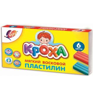 Пластилін м'який "Кроха" 6 кол. 90 г 12С863-08 к/к, із стеком