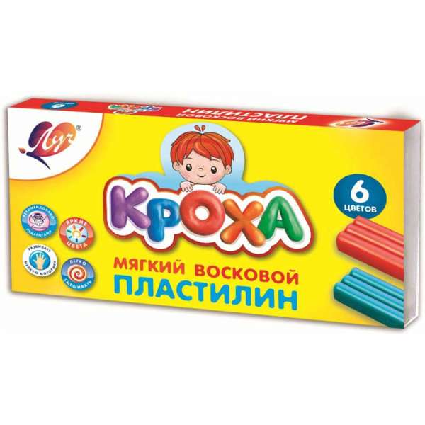 Пластилін м'який "Кроха" 6 кол. 90 г 12С863-08 к/к, із стеком