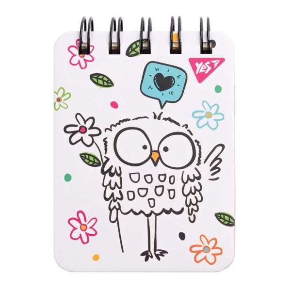 Блокнот YES А7/100 лін. подв. спір. "Sketch animal. Owl", пласт. кишеня