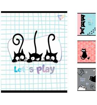 Зошит для записів А5/12 кл. YES "Playful kitties" софт-тач+фольга срібло голограф. - ціна за 10
 шт.