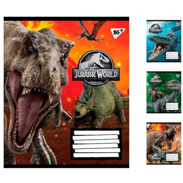 Зошит для записів А5/18 кл. YES "Jurassic world" Ірідіум+гібрід.виб.лак - ціна за 10
 шт.