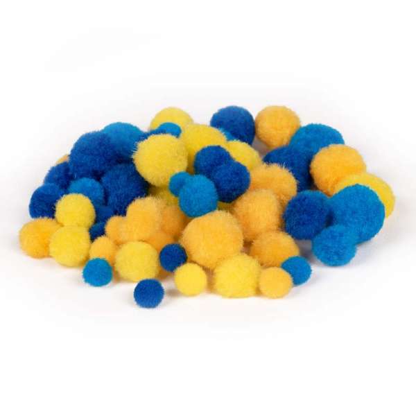 Помпони SANTI сині та жовті (d 10мм 15мм 20мм) 60 шт