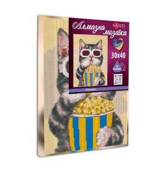 Алмазна мозаїка SANTI Кіт-кіноман 30*40см на підрамнику