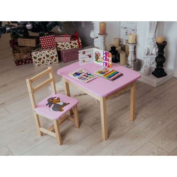 Стіл і стілець дитячий рожевий. Для навчання, малювання, ігри. Стіл із шухлядою та стільчик.