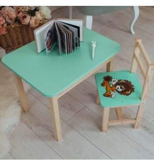 Стілець і стіл дитячий зелений. Для навчання, малювання, ігри. Стіл із шухлядою та стільчик.