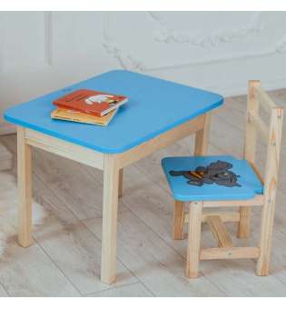 Дитячий стіл і стілець синій. Для навчання, малювання, гри. Стіл із шухлядою та стільчик.