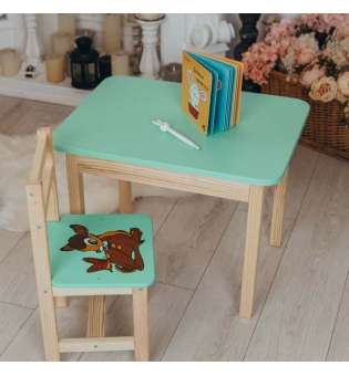 Стіл і стілець дитячий м'ятний. Для навчання, малювання, гри. Стіл із шухлядою та стільчик.