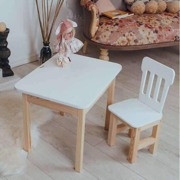Дитячий столик і стільчик білий. Столик із шухлядою для олівців і розмальовок