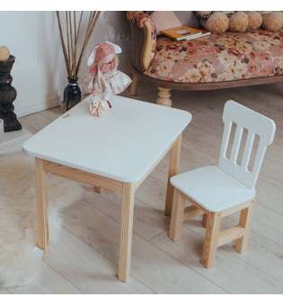 Білий столик і стільчик дитячий із шухлядою. Білосніжний дитячий столик