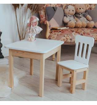 Білий столик і стільчик дитячий із шухлядою. Білосніжний дитячий столик