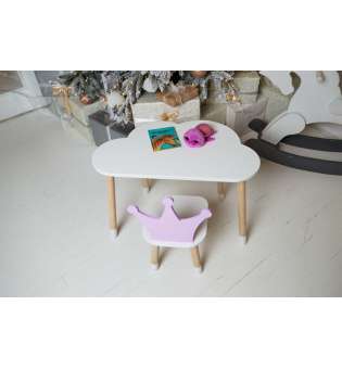Білий столик хмарка та стільчик корона дитячий фіолетовий. Білосніжний дитячий столик