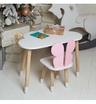 Білий стіл хмарка і стілець метелик дитячий рожевий. Білий дитячий столик