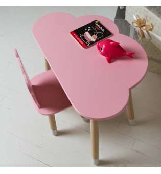 Дитячий столик хмарка і стільчик ведмежа рожевий. Столик для ігор, занять, їжі