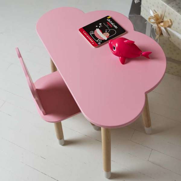 Дитячий столик хмарка і стільчик ведмежа рожевий. Столик для ігор, занять, їжі