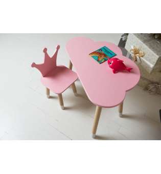 Дитячий столик тучка і стільчик коронка рожева. Столик для ігор, занять, їжі