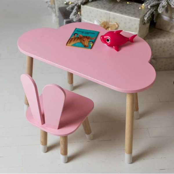 Дитячий столик тучка і стільчик вушка зайки рожеві. Столик для ігор, занять, їжі