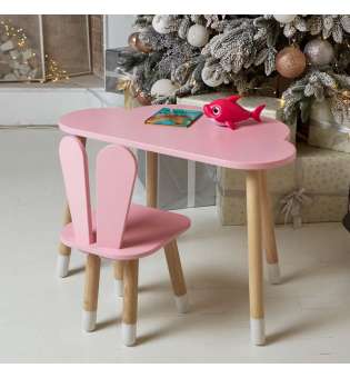 Дитячий столик тучка і стільчик вушка зайки рожеві. Столик для ігор, занять, їжі